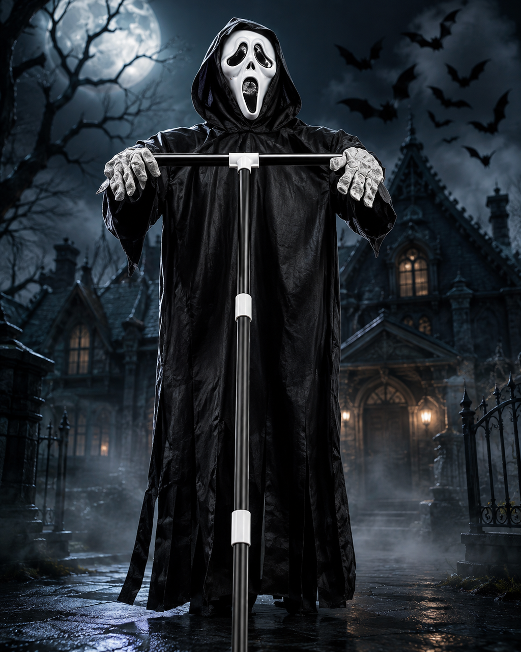 Decoración Fantasma Espeluznante de Halloween 👻 – Túnica con Cuervo Decorativo para Quedadas y Fiestas
