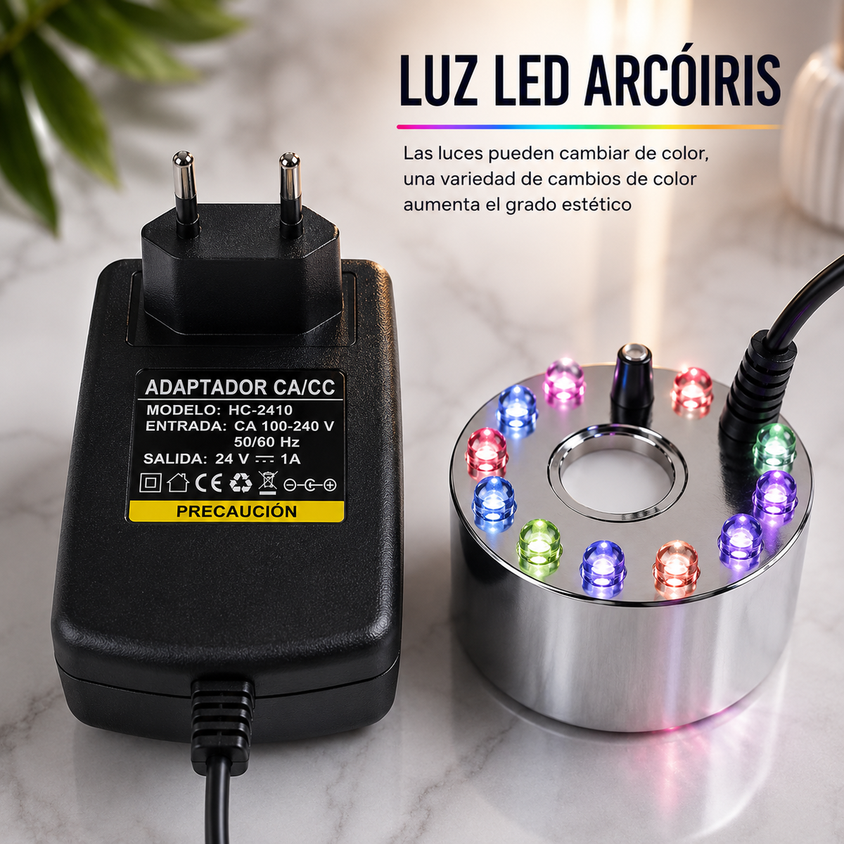 Máquina de Niebla LED para Halloween – Fuente de Niebla con 12 Luces de Colores para Fiestas y Decoración
