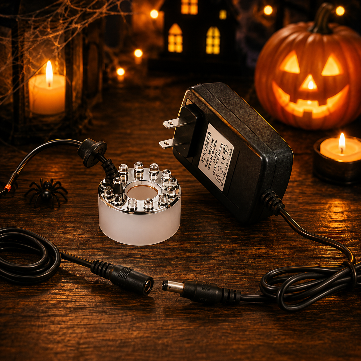 Máquina de Niebla LED para Halloween – Fuente de Niebla con 12 Luces de Colores para Fiestas y Decoración